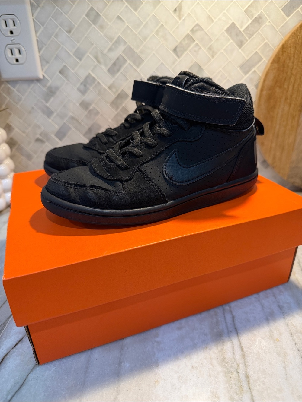 Nike Kids Black High-Top Sneakers with Hook-and-Loop Strap Size 13C